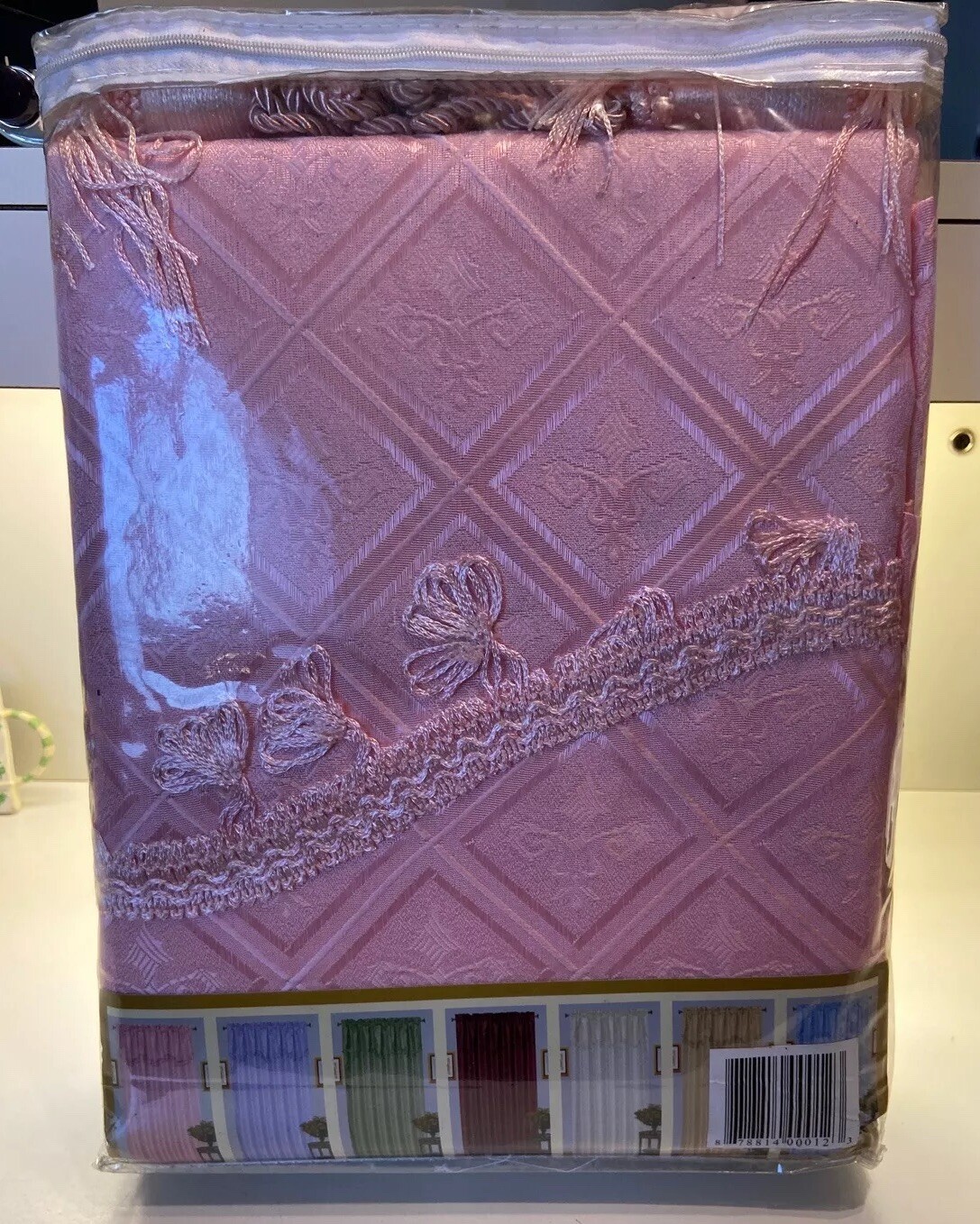 4-Piece Diamond Jacquard Curtain/Drape Set Pink 60 X 84 + 18