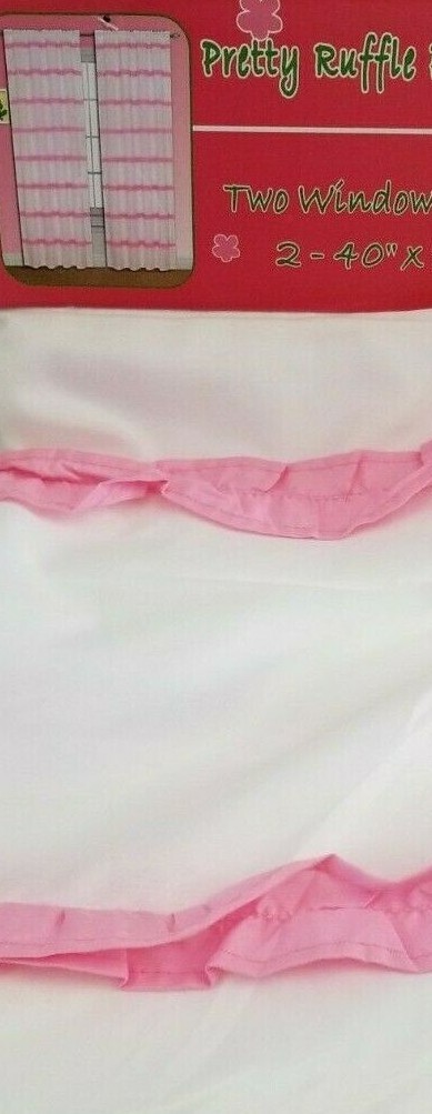 2 Pretty Ruffle Pink & White Window Panels (1 Pair) NIP