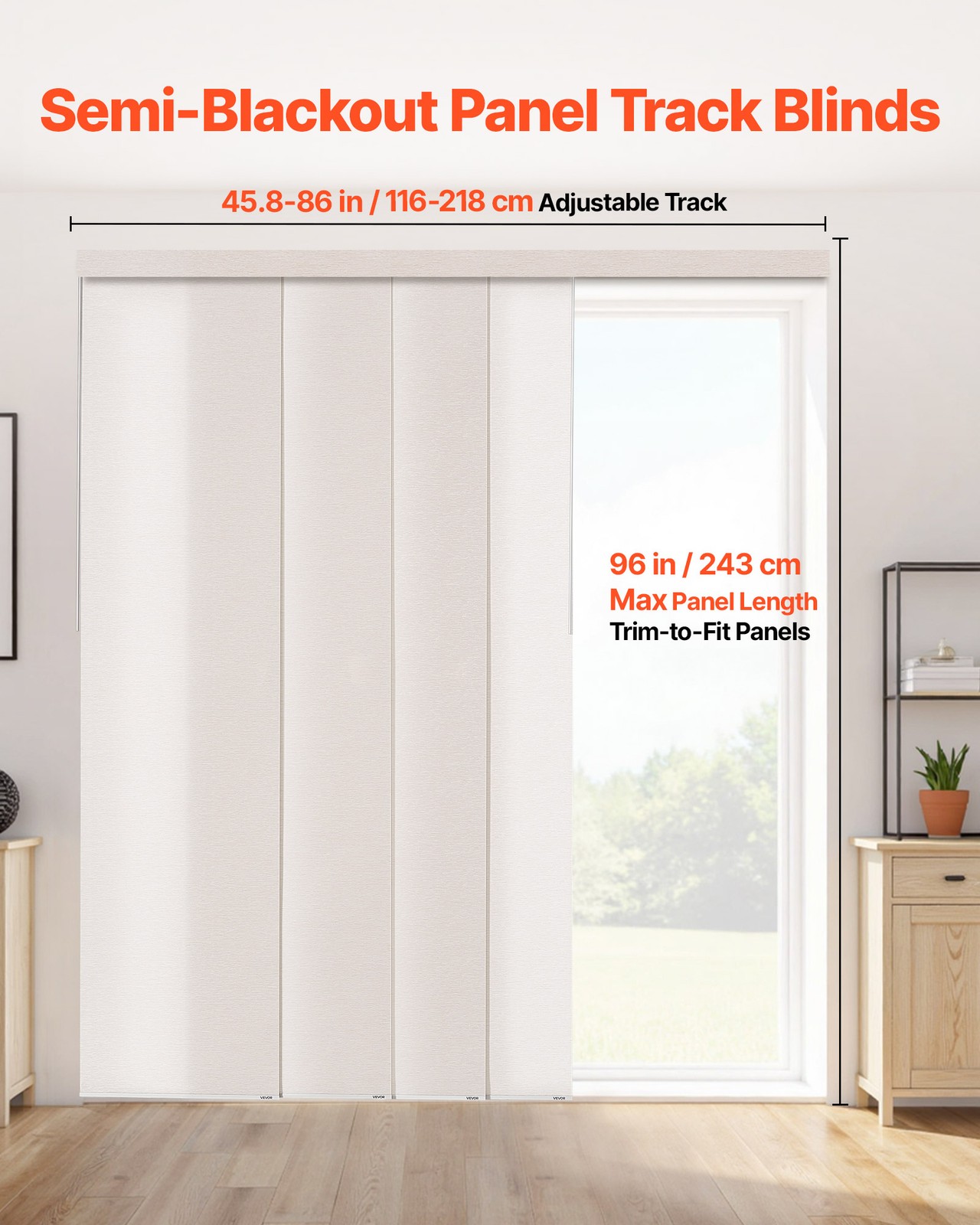 VEVOR Panel Track Blinds Extendable Track from 45.8in to 86in W Trimmable