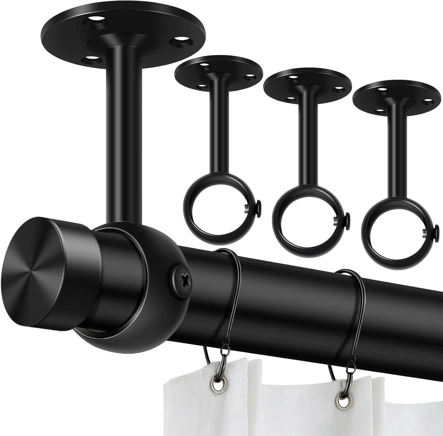 Curtain Rod Brackets, Ceiling Heavy Duty Holders, Black 4 Pack Hooks Hangers …