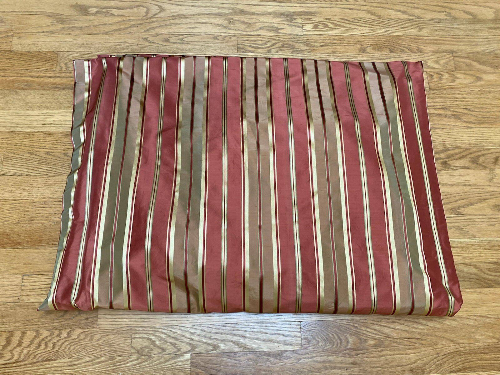 Pair Custom Silk Pinch Pleated Curtain Drapes Inter Lined Rust Gold Stripe 92×34