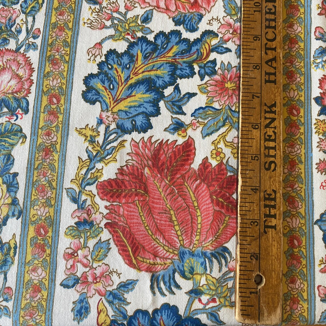 2 DRAPES Authentic Jacobean Pub Floral Stripe NOS “Lymington” Stunning & Value