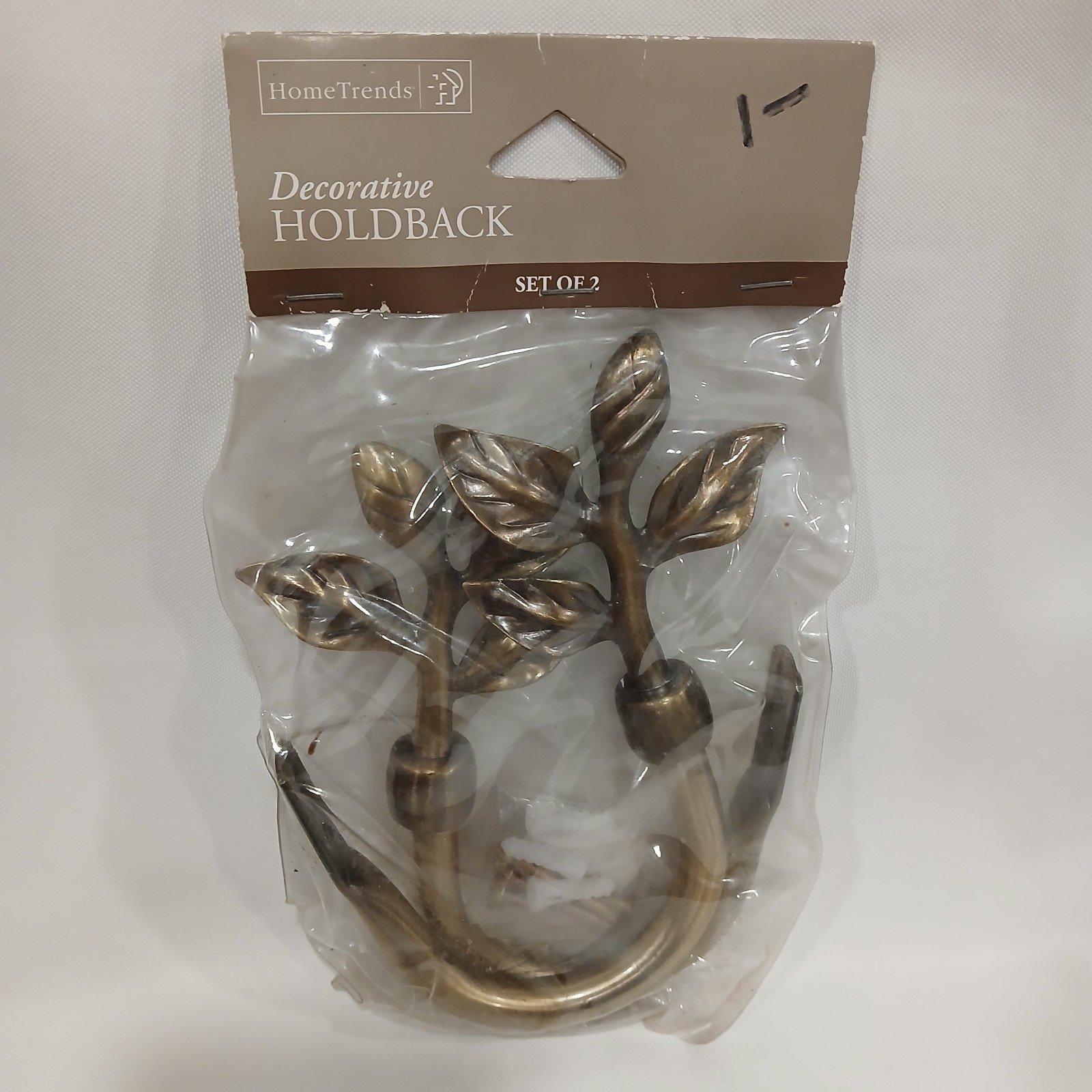 NOS HomeTrends Gold Brass Tone Metal Leaves Twig Curtain Holdback Hooks Set of 2