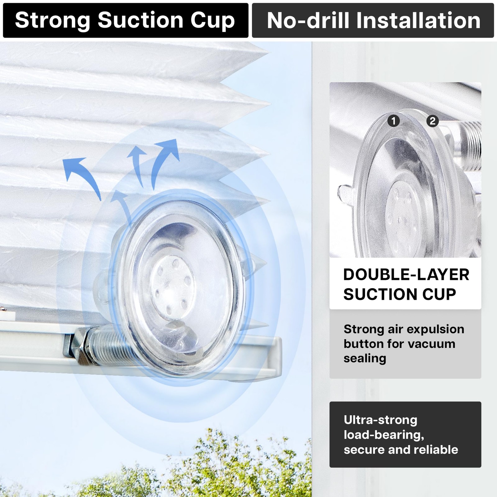 Lazblinds No Drill Cordless Pleated Shades Suction Cups Light Filtering Top