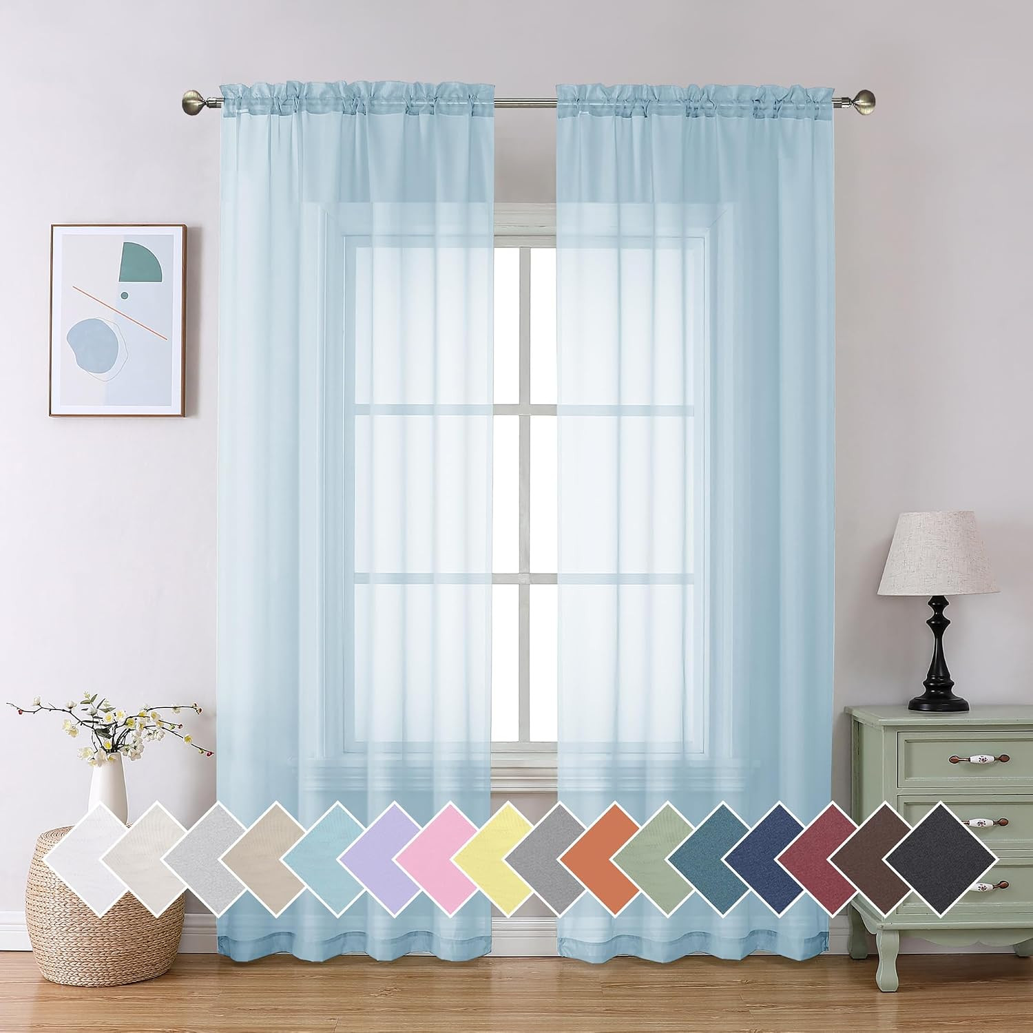 Sky Blue Sheer Curtains 84 Inch Light Filtering Voile Drapes 2 Panels
