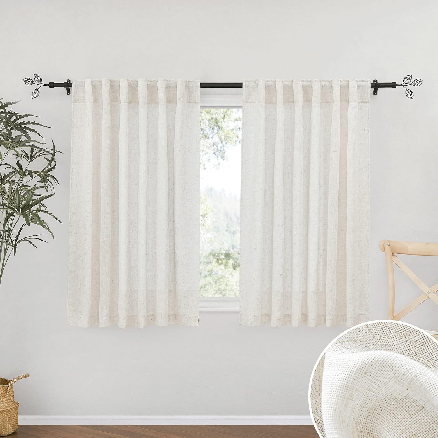 White Linen Texture Sheer Curtains Light Airy Panels for Bedroom Living Room Pat