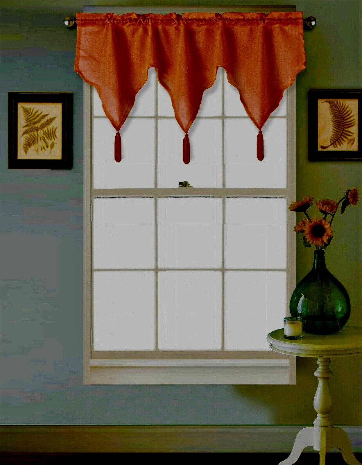 1PC ASCOT SWAG STYLE WINDOW VALANCE SHEER ROD POCKET WITH STONES TASSELS BONITA