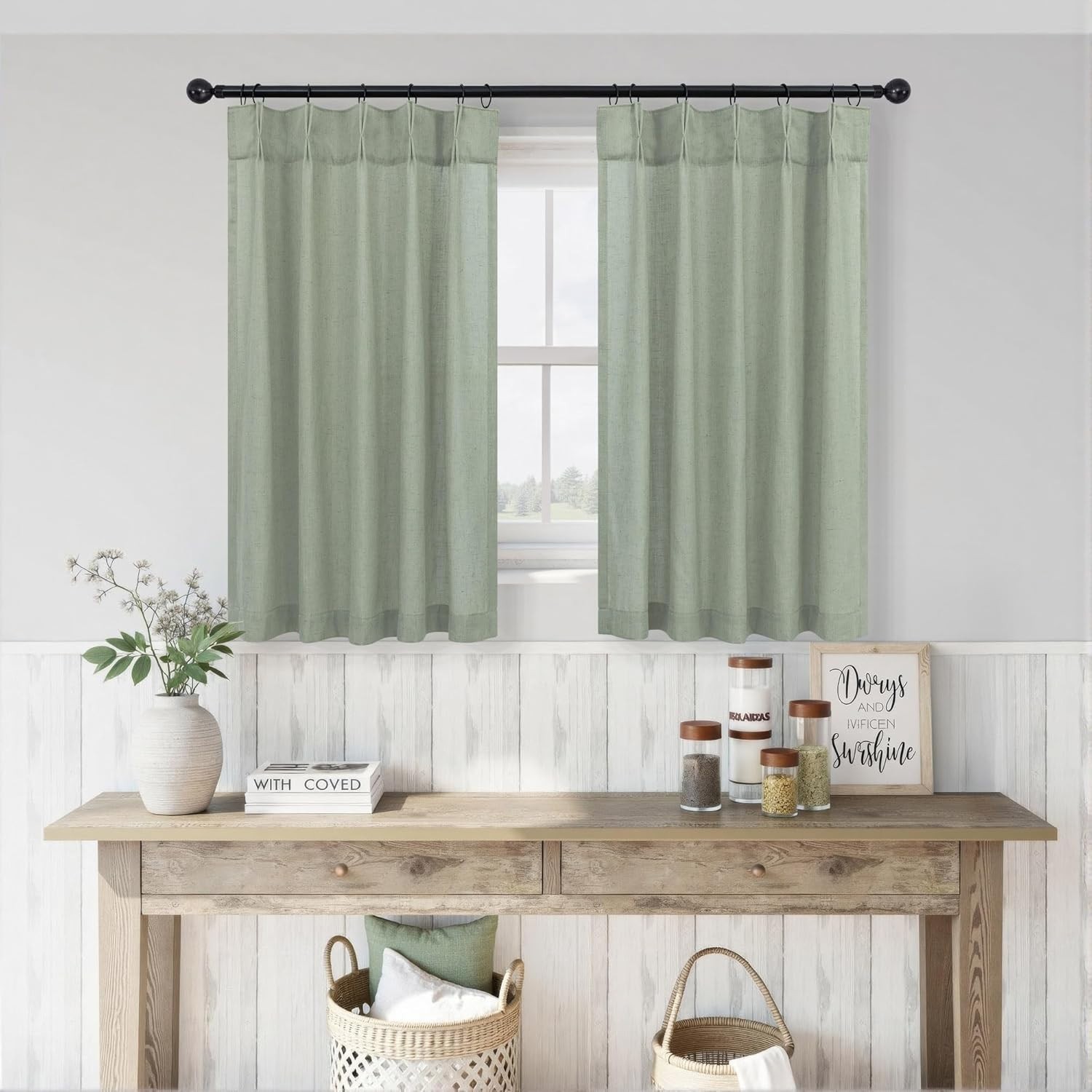 Cafe Tier Curtains 36 Inch Length 2 Panel 30″W x 36″L (Pack of 2) Sage Green