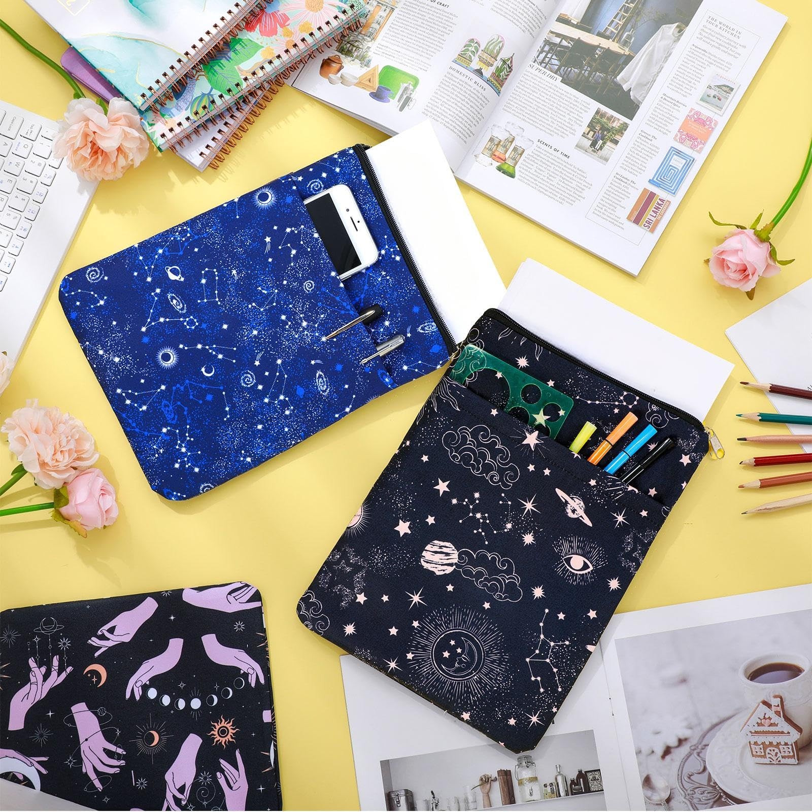 Roowest 3 Pcs Book Protector Sleeve with Zipper Covers Patterns Style