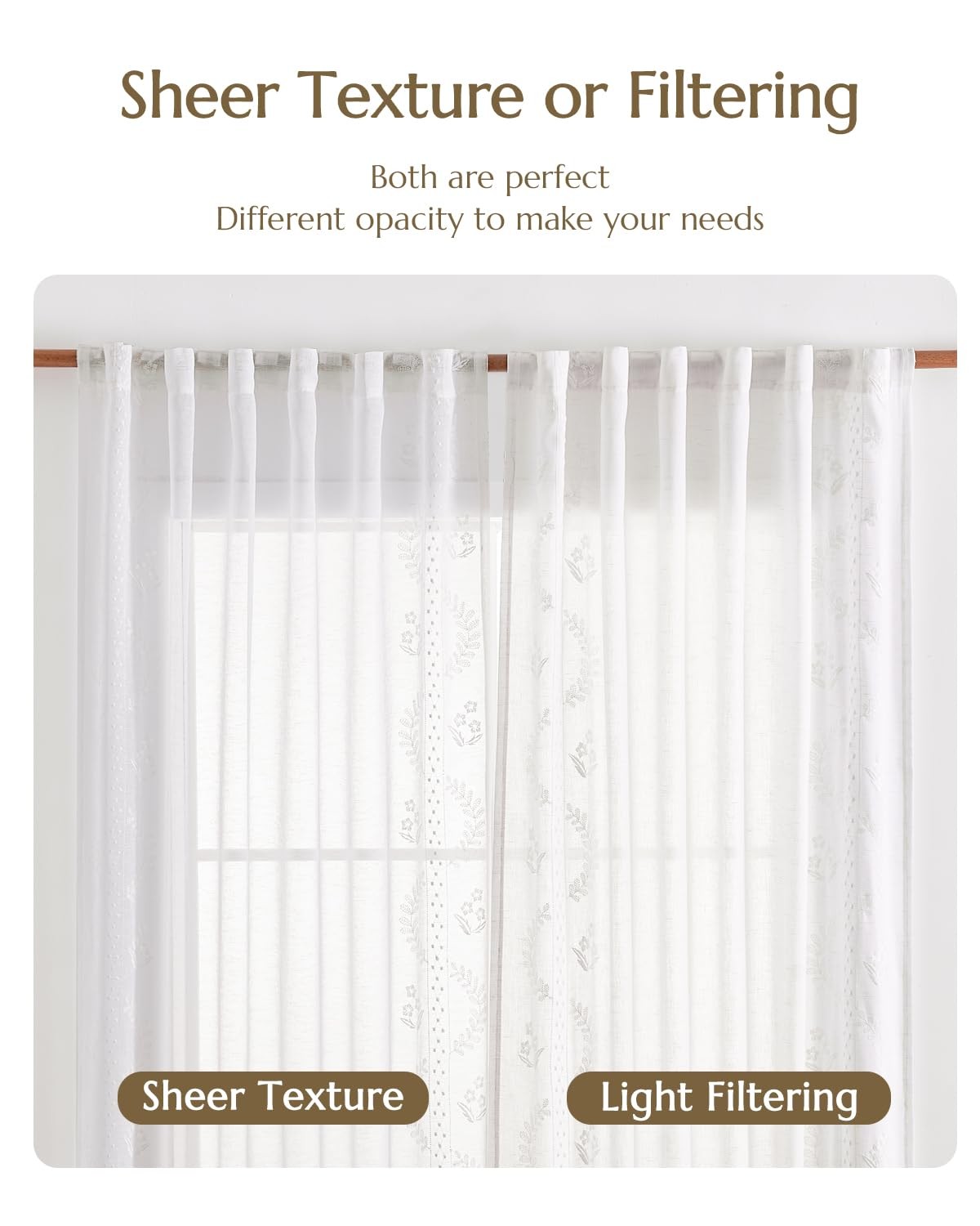jinchan Belrose Linen Sheer Curtains 50x63in 2 Panels White