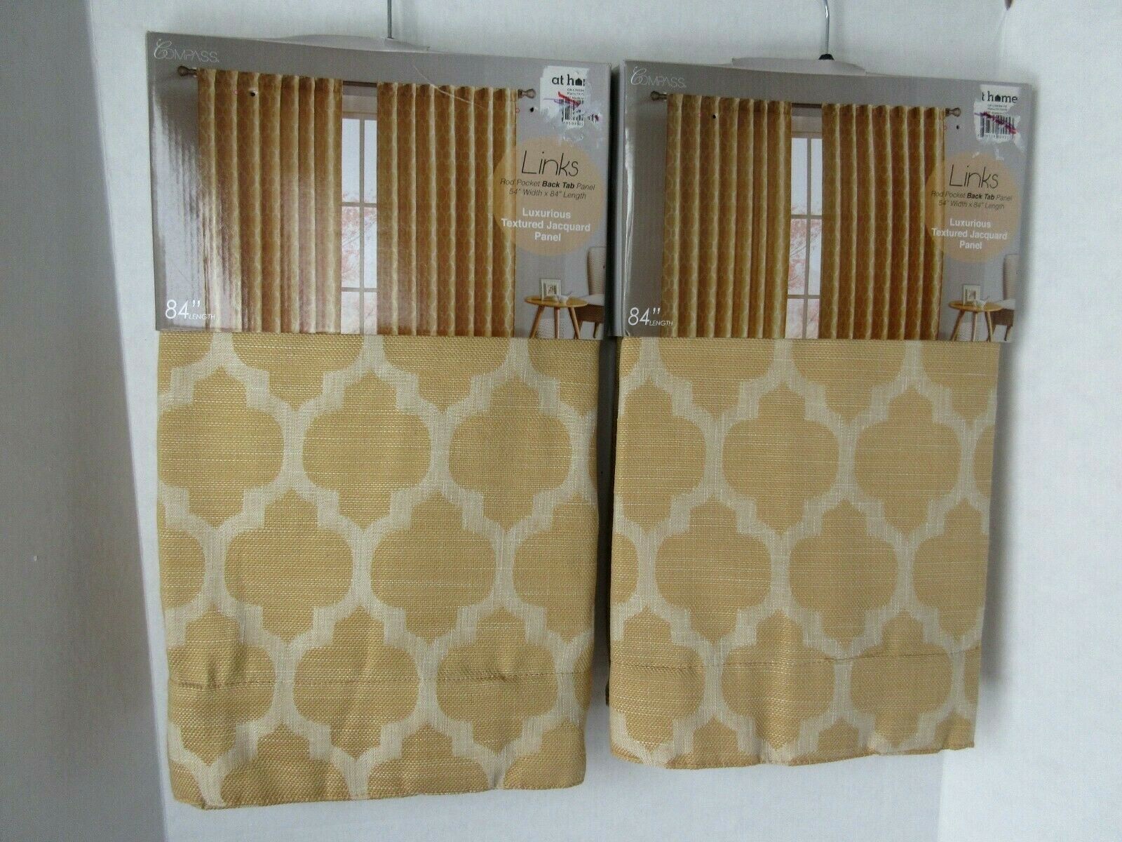New 2 Compass Links Lattice Rod Pocket Back Tab Curtain Panels 54 x 84 Jacquard
