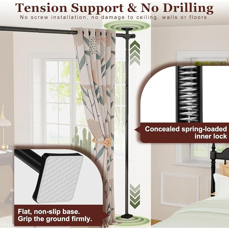 Tension Mounted Room Divider Curtain Rod Adjustable Lightweight Space Separator