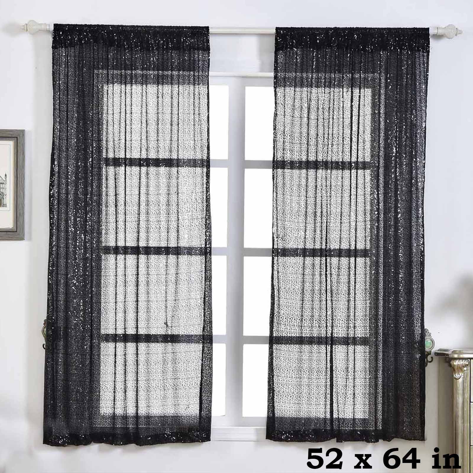 2 pcs 52″ x 64″ Sequined Window Curtains Drapes Panels Backdrop Home Party Decor