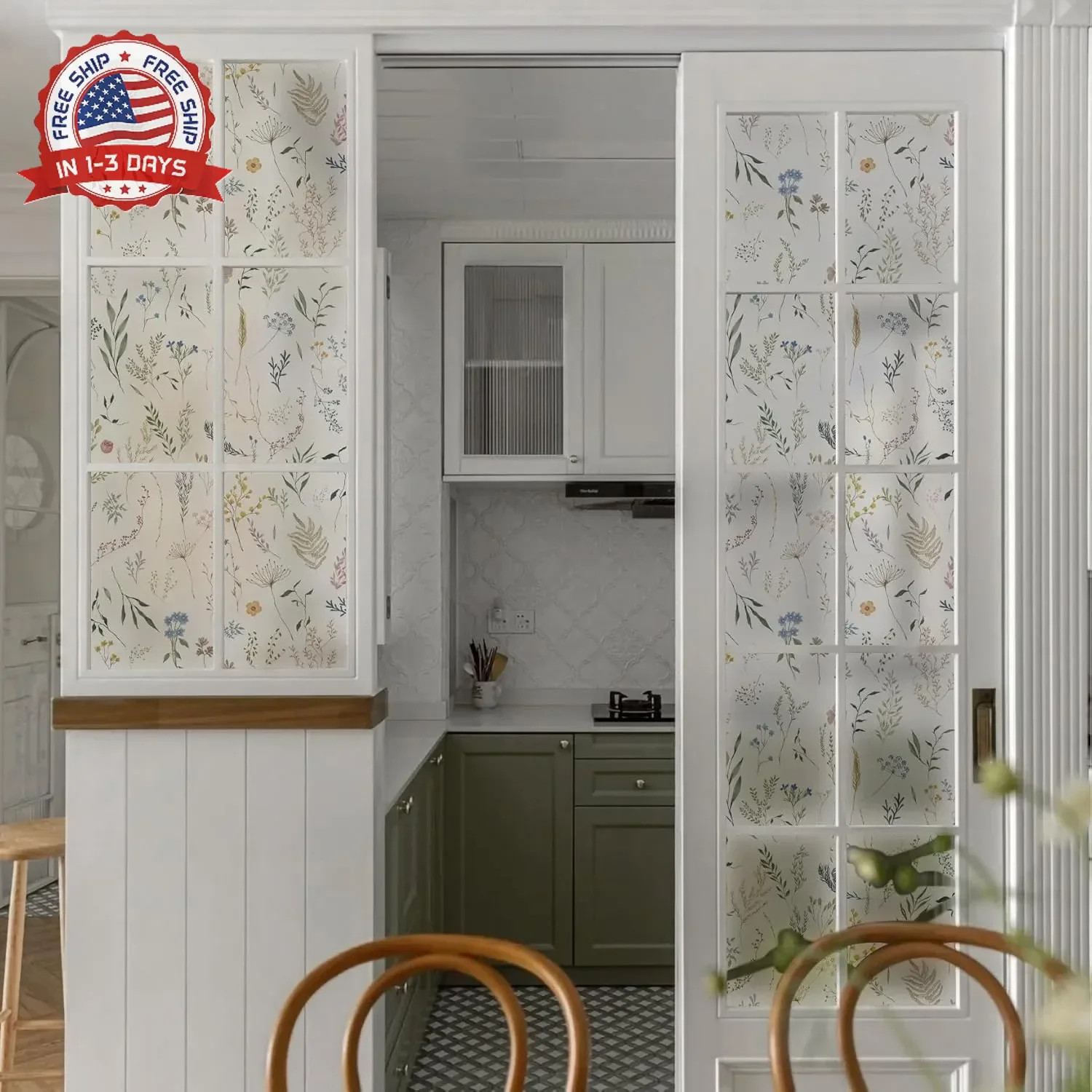 Dimoon 17.3″ x 78.7″ Window Privacy Film Stained Glass Floral Film for Home Rain