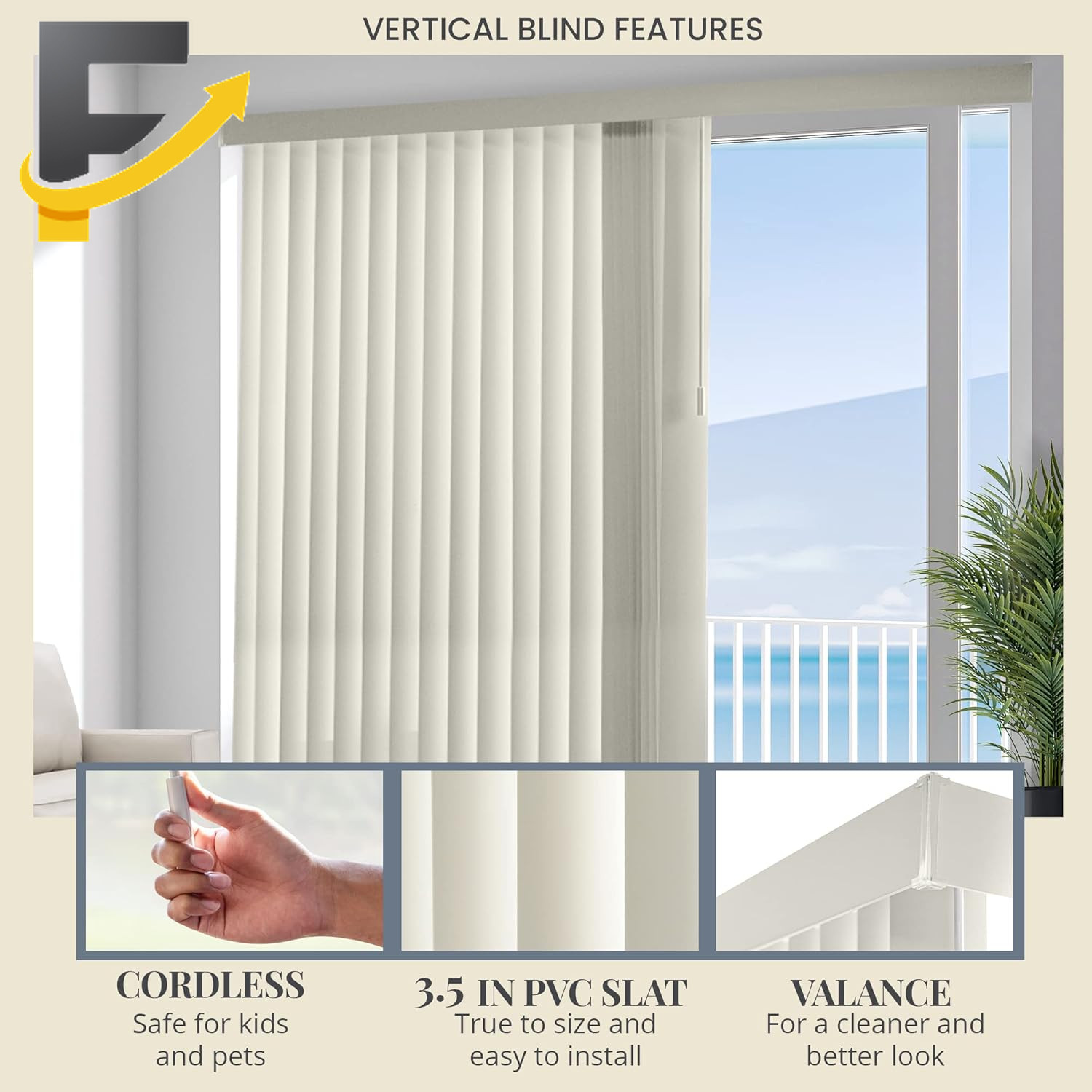 Vertical Blinds Door Window Blackout Shade Sliding Oxford Alabaster 78″W X 84″H
