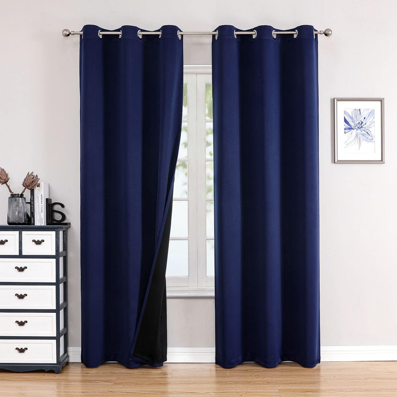 100% Blackout Curtains for Bedroom with Black Liner, 2 Thick Layers blackout