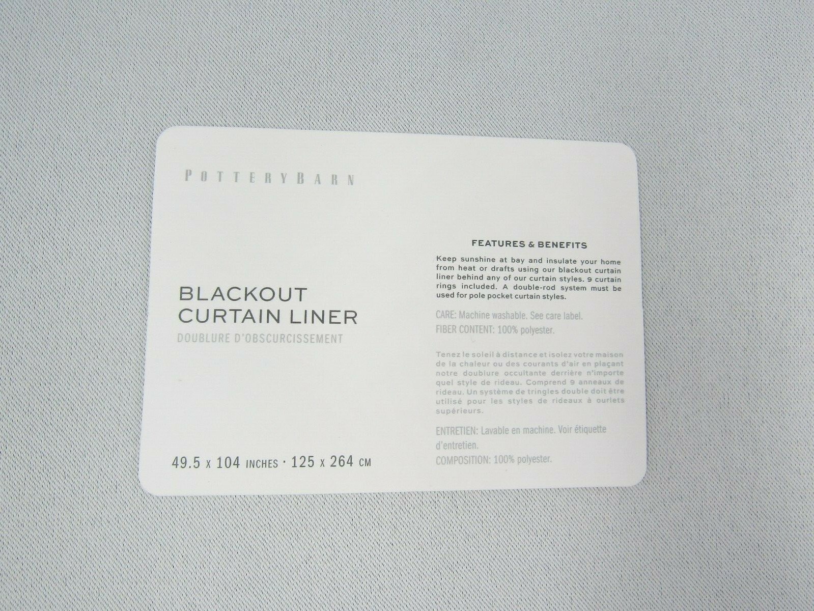 Pottery Barn Universal Blackout Curtain Liner Off White 50 x 108″ #A1035