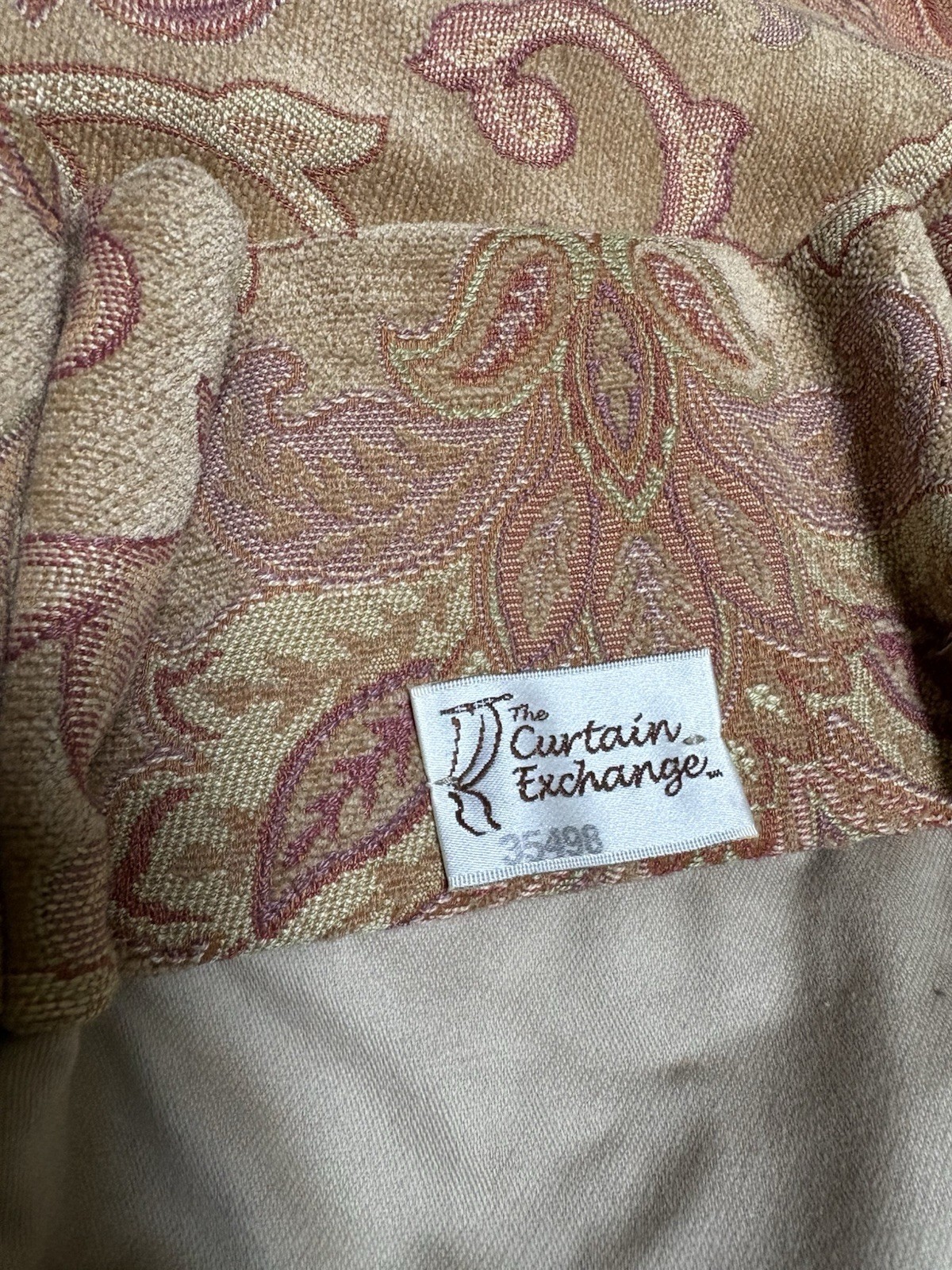Pair “The Curtain Exchange “Tapestry Chenille Lined Pinch Pleat Drapes Gold Tan