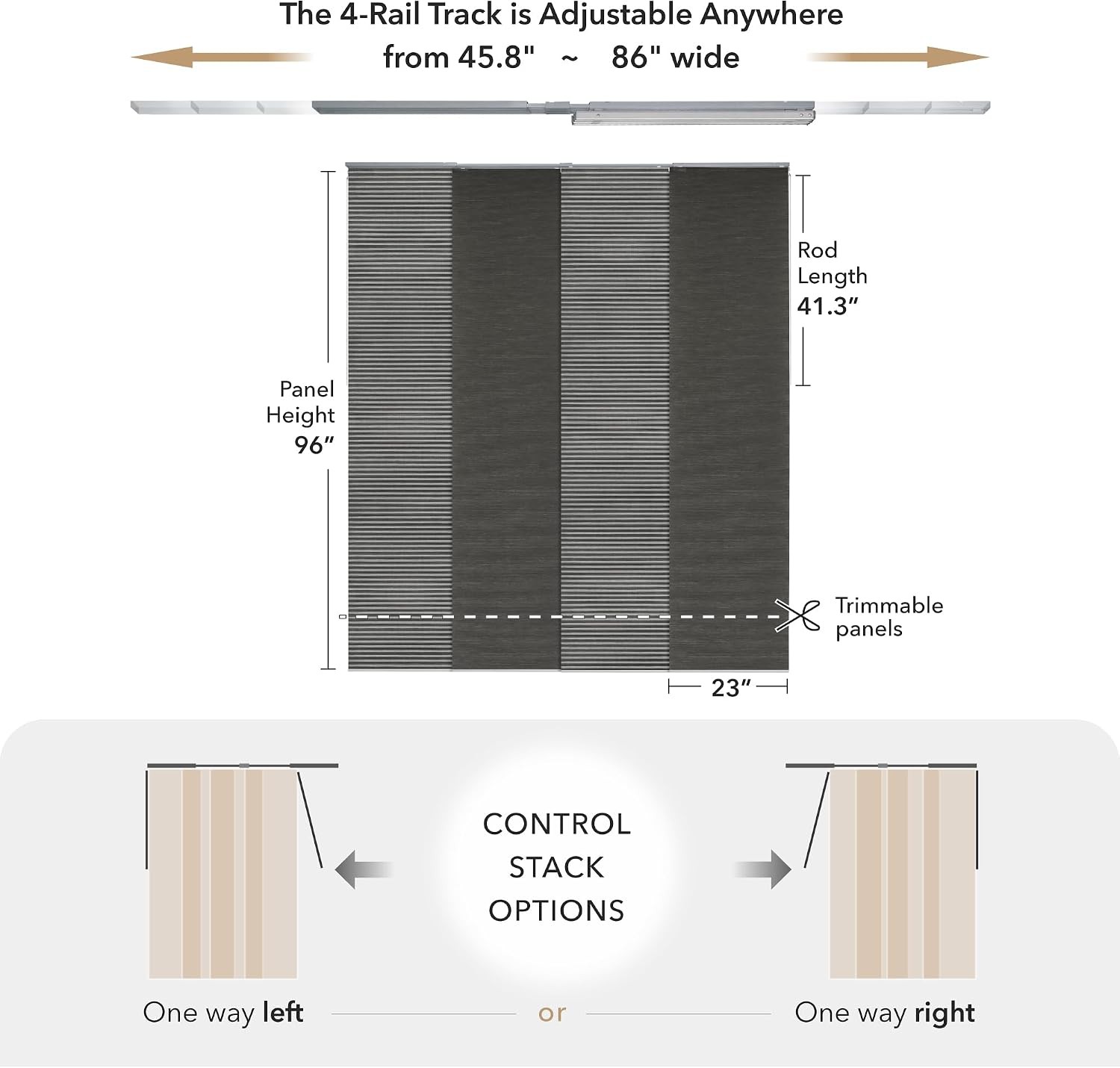 Adjustable Sliding Panel Track Blinds 45.8″- 86″ W x 96″ H Vertical Blinds
