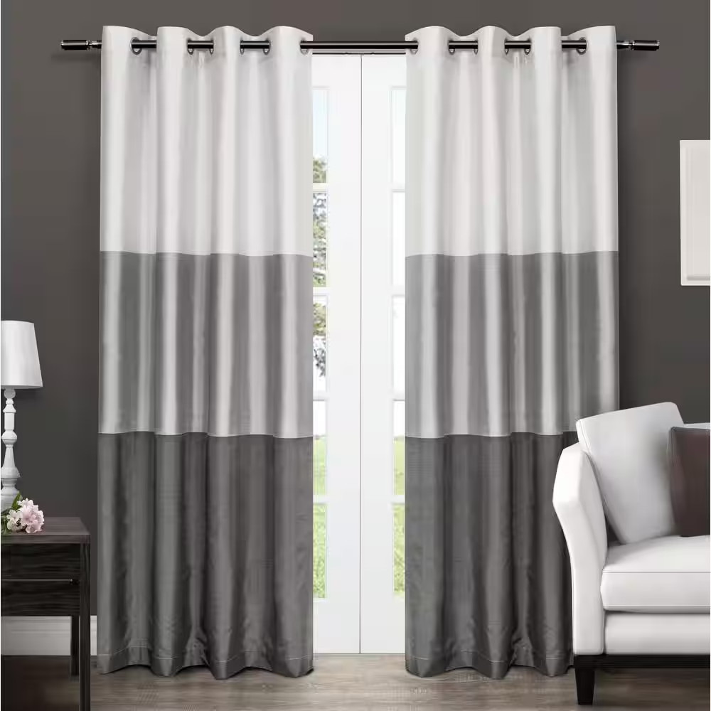 Chateau Black Pearl Stripe Light Filtering Grommet Top Curtain, 54 In. W X 96 In