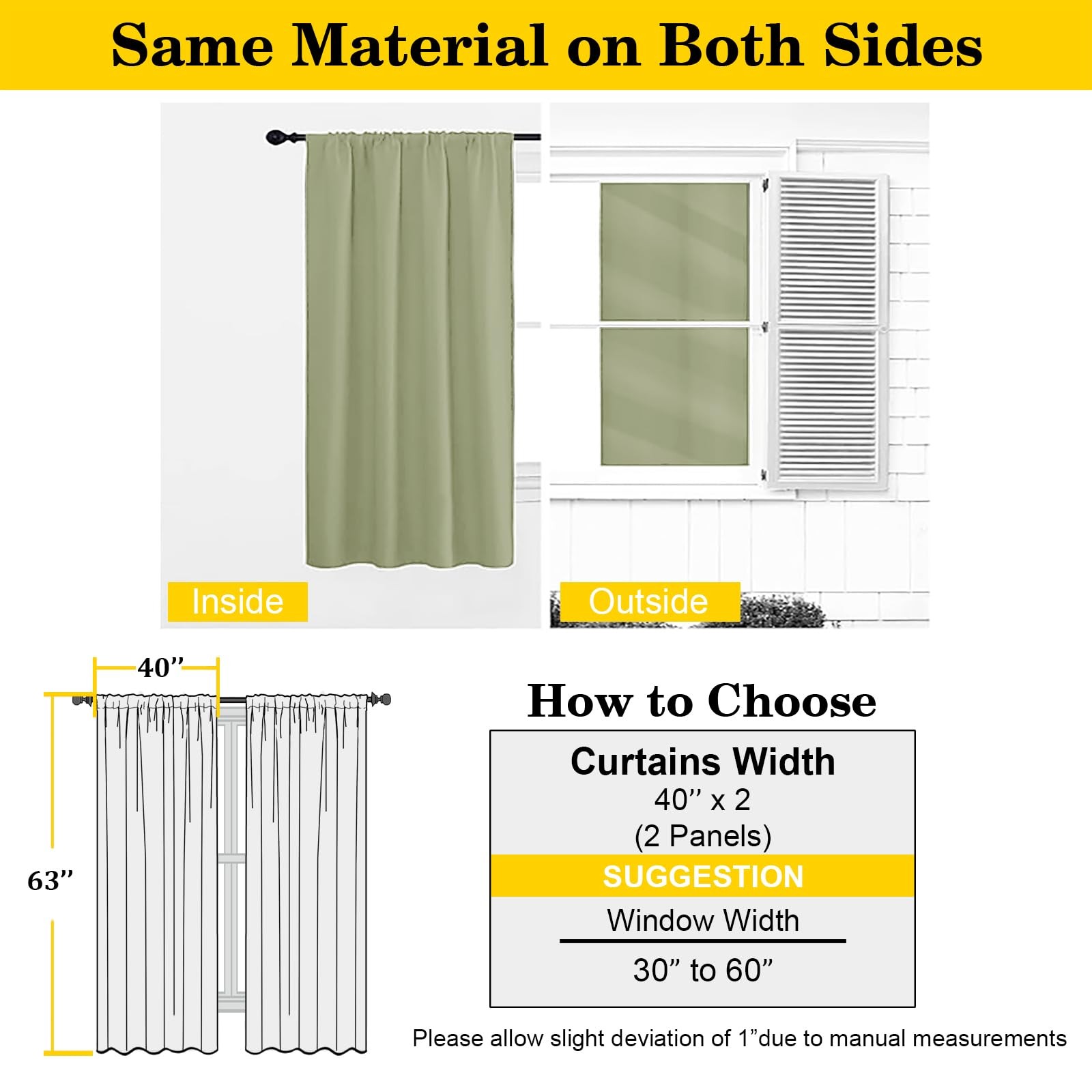 Sage Green Blackout Curtains 2 Panels 63 Inch Room Darkening Thermal Window