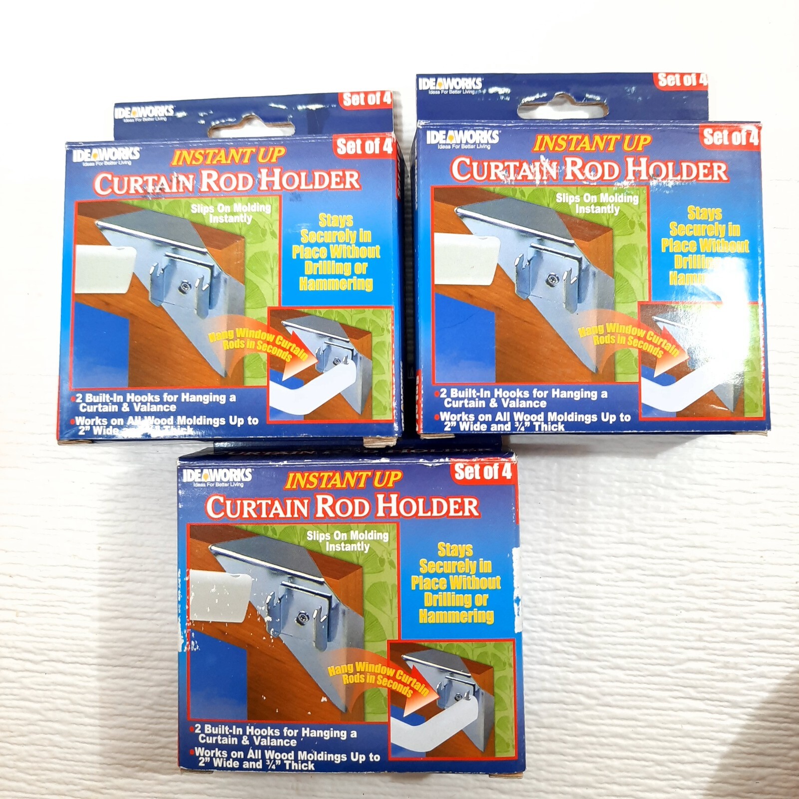 IdeaWorks Instant Up Curtain Rod Holders No Drill No Hammer set 12 clips TOTAL