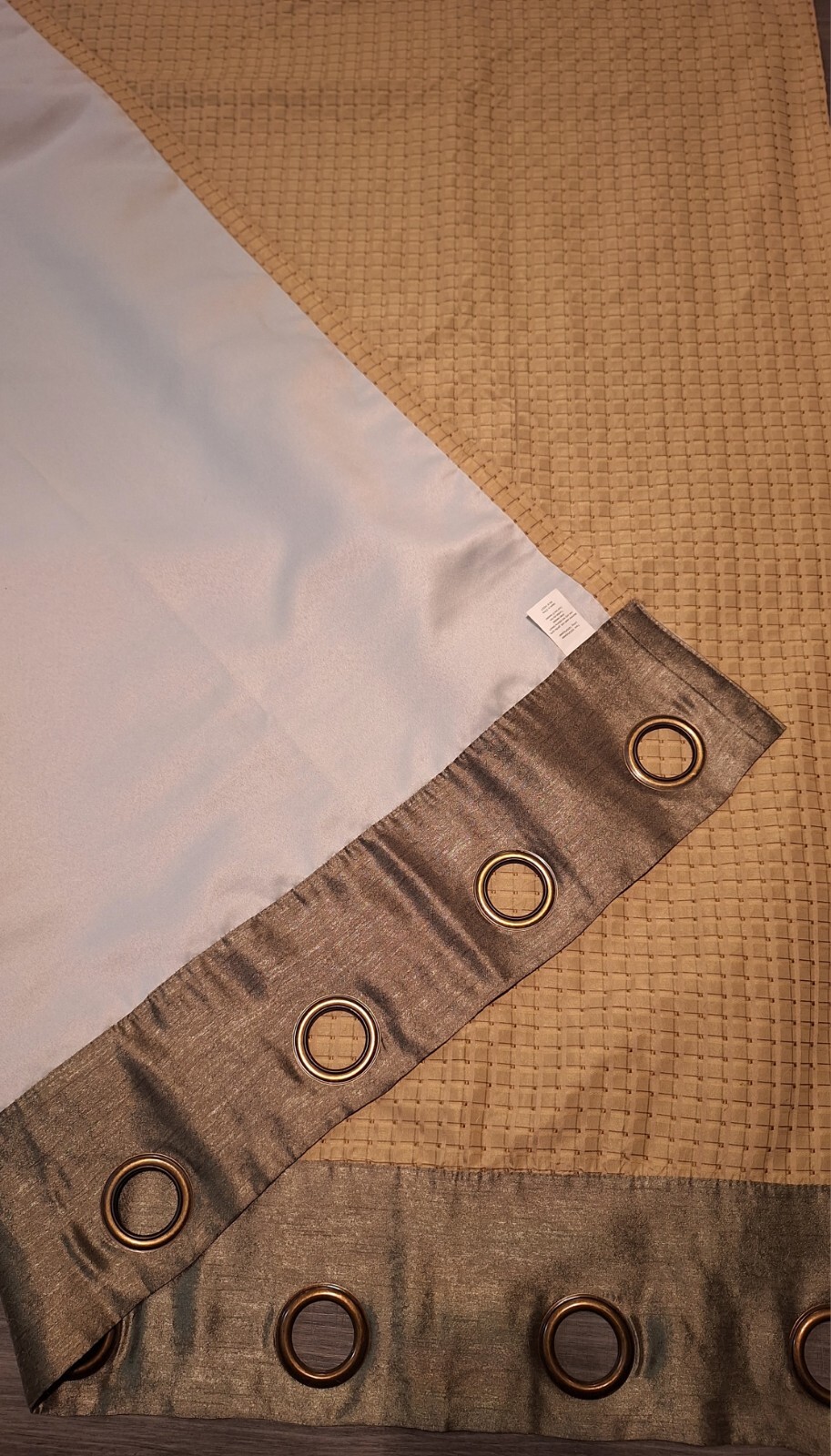 Drapery Panels Pair 84″ Long 51″ Wide Each Grommets Lined Green Gold Quality