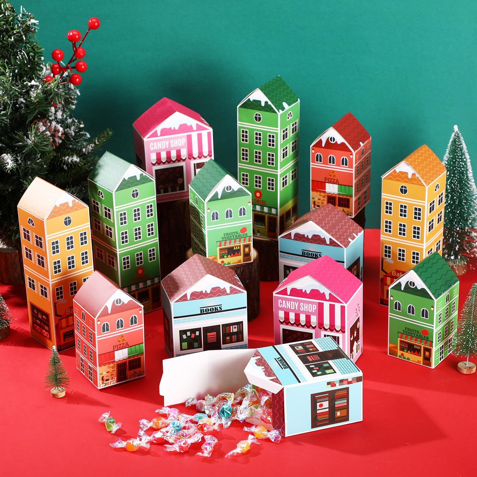 30 PCS Christmas Advent Calendar Boxes DIY Village Decor Fireplace Mantel