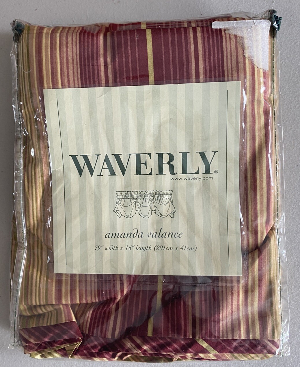NEW Waverly Amanda Valance Supreme Stripe Antique Burgundy Gold Green 79” x 16”