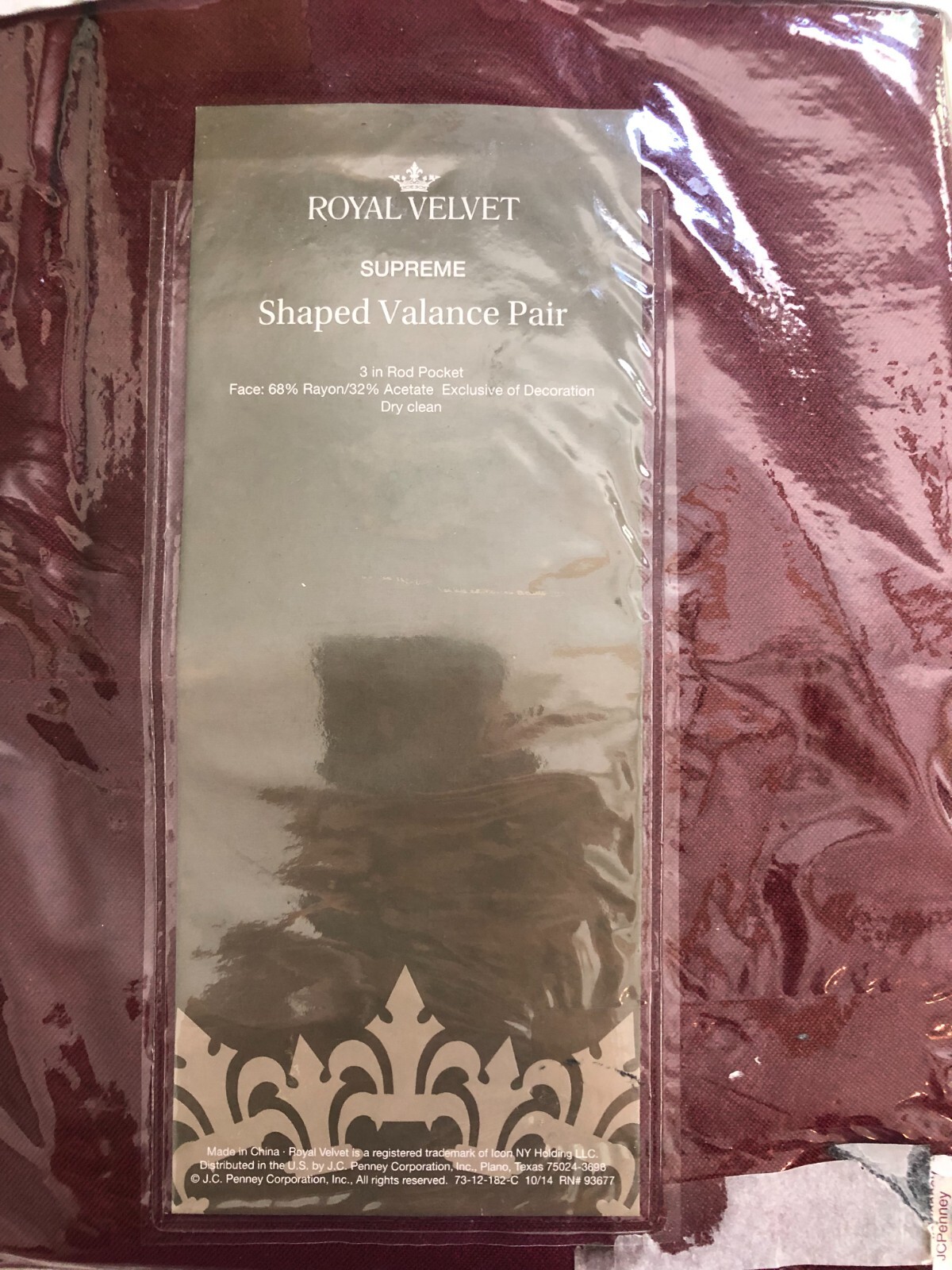 Royal Velvet Shaped Valance Pair French Cabernet Rod Pocket 85″ x 18 NIP