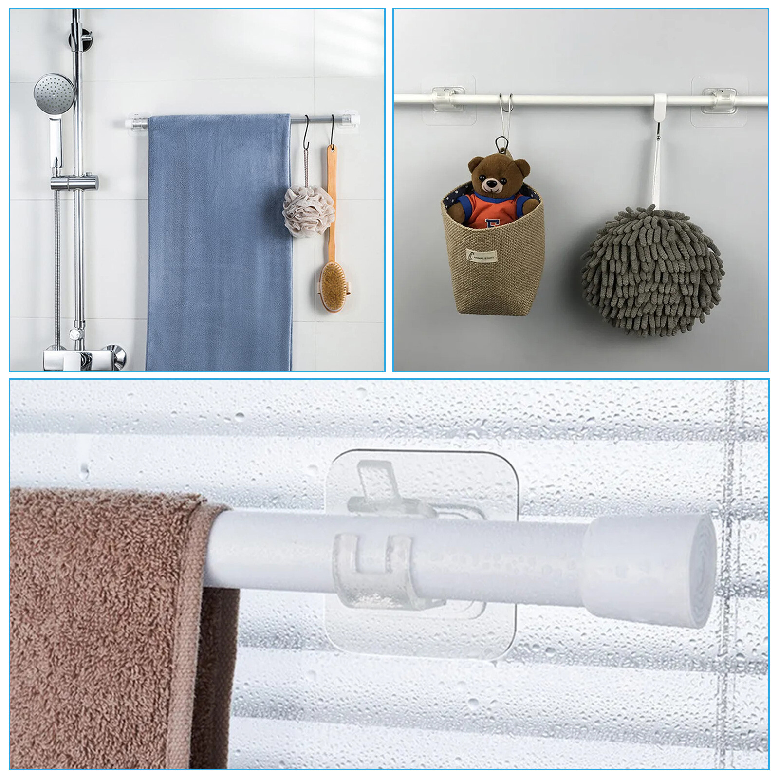 10PCS Nail Free Adjustable Curtain Rod Clip Brackets Self Adhesive Holder Hooks