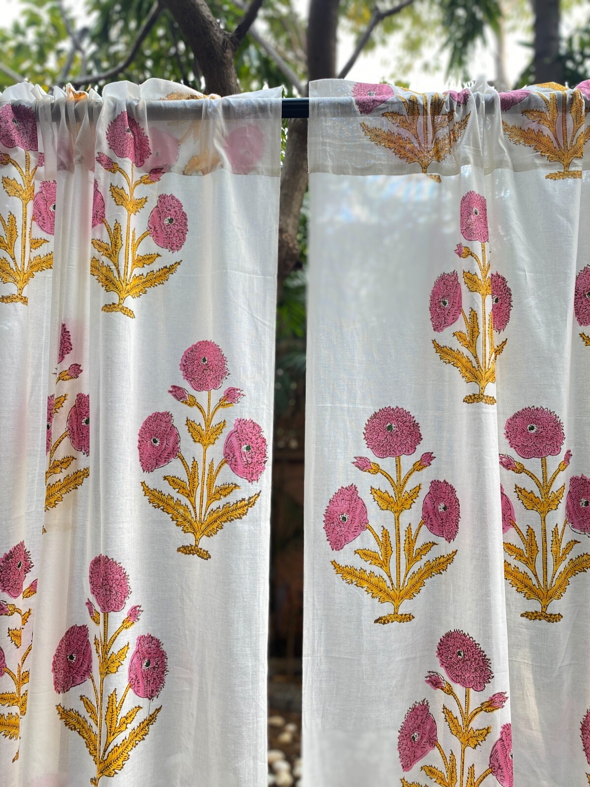 Pink hand block Print Curtain Panels Set of 2 pcs Indian Cotton Curtains