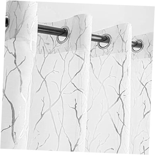 Silver White Sheer Curtains 84 Inches 52″W x 84″L (Pack of 2) White Silver