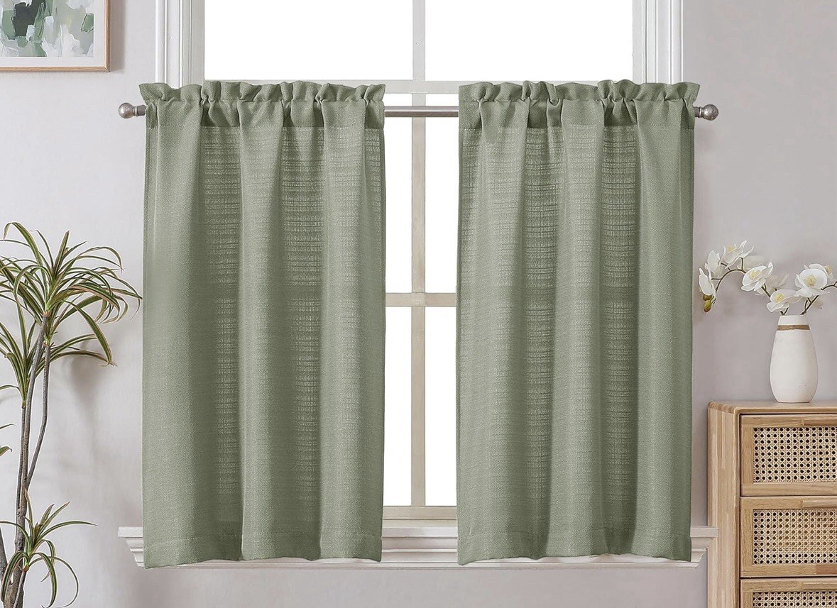 2 Pack Chyhomenyc Light Sage Green Curtains 30 Inch Length, Faux Linen Textured
