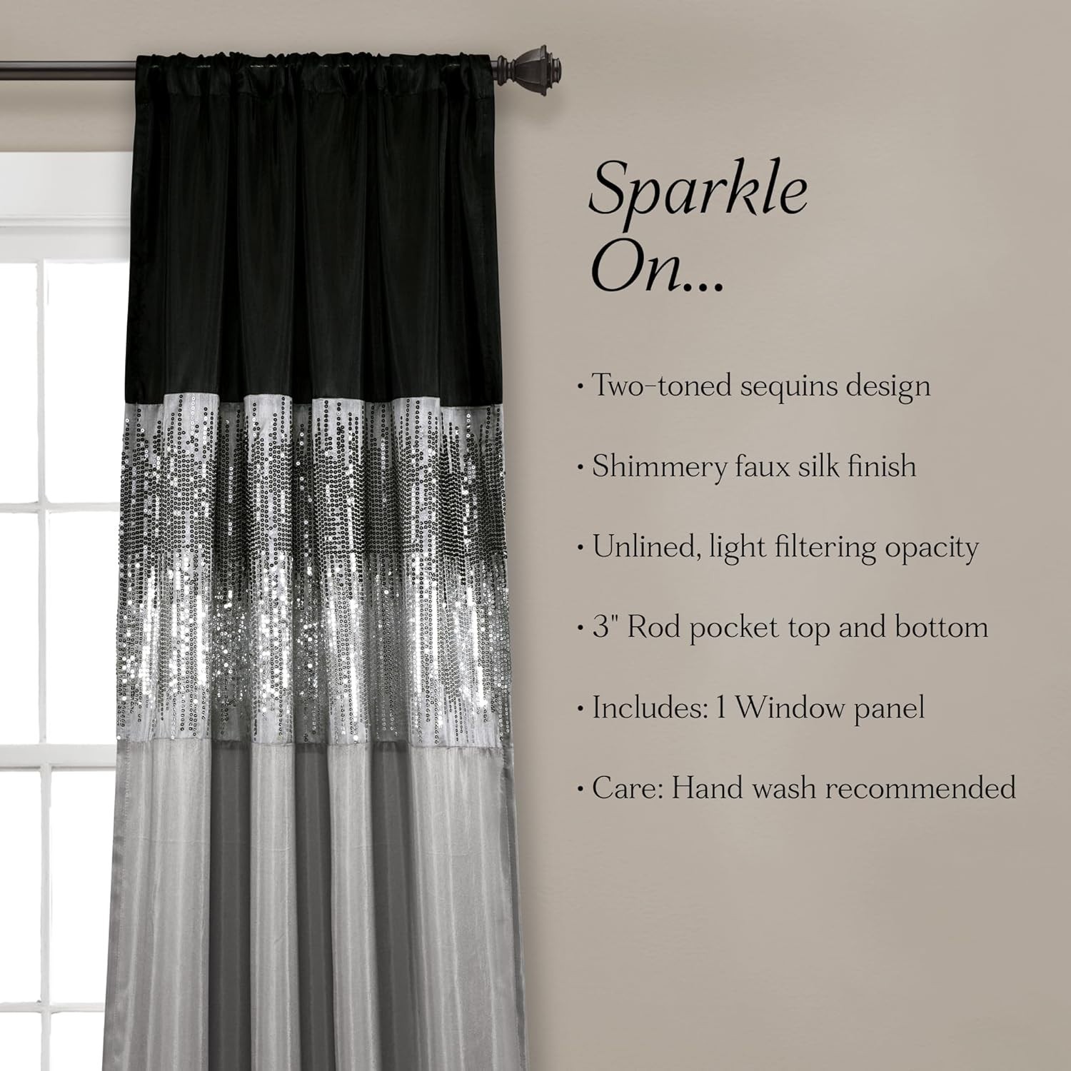 Night Sky Sequin Window Curtain Panel 42″W x 84″L – Glam Room Darkening Drapes