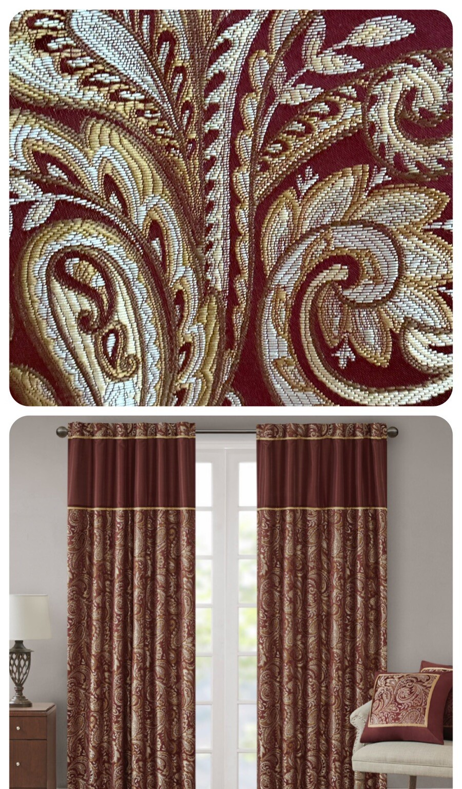 Madison Park Aubrey Jacquard Curtain Panel Pair 50″ x 95″ ❤️ Burgundy