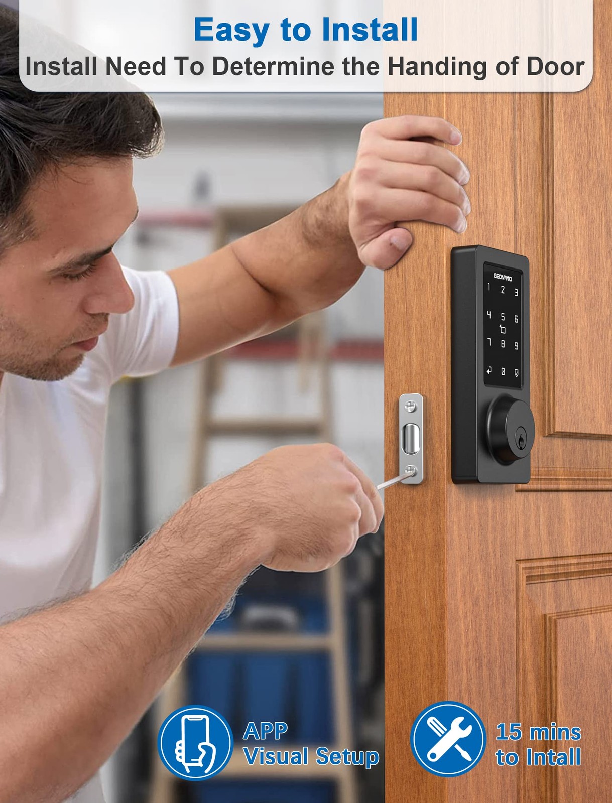 Geonfino Wifi Bluetooth Smart Lock Keyless Entry Touchscreen Keypad Auto Lock