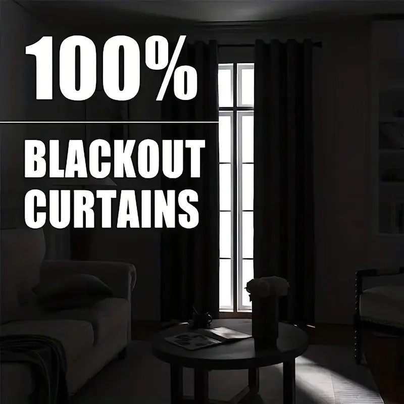 Pair of Blackout Curtains Eyelet Ring Top Ready Made Thick Thermal Curtain Set