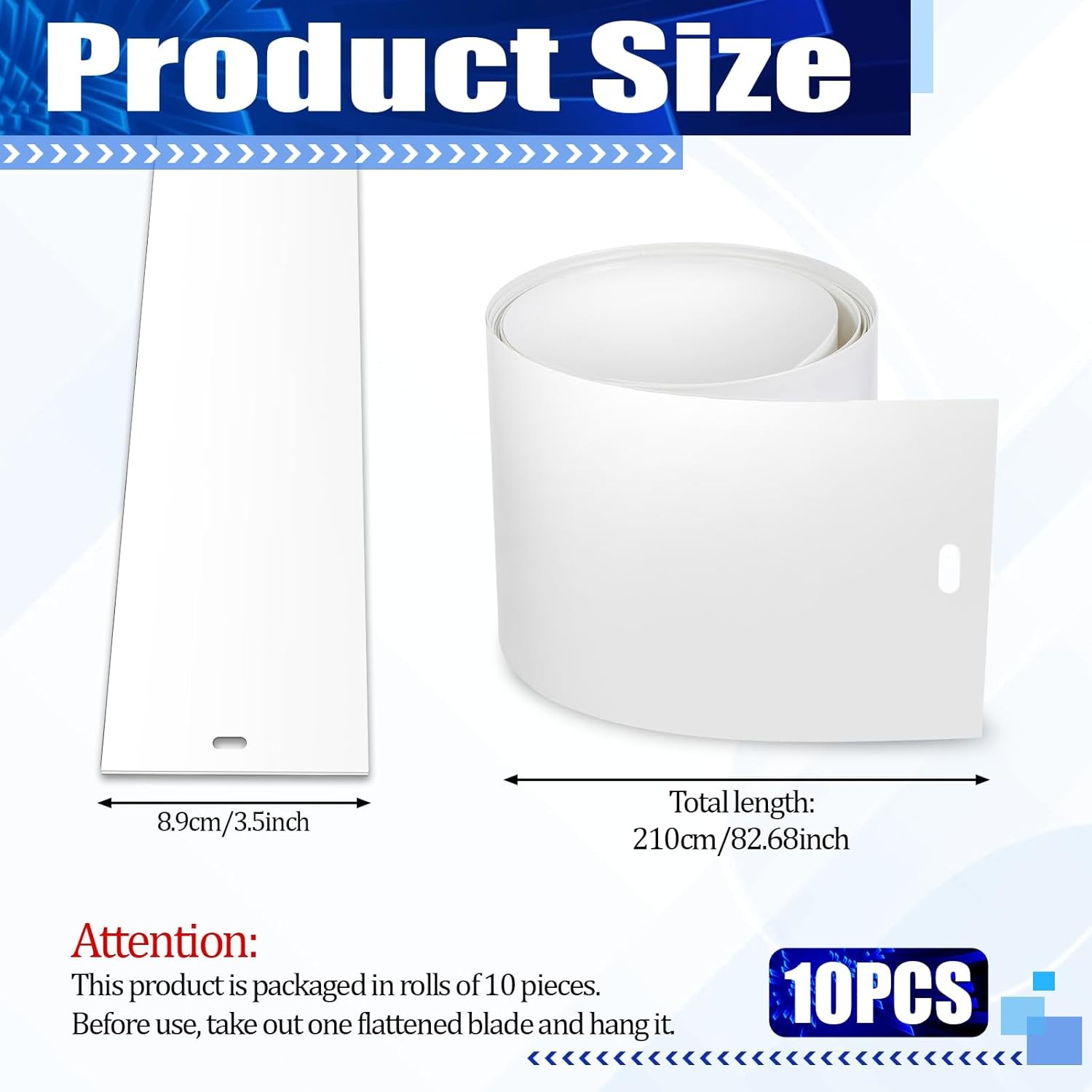 10 Pack White Vertical Blind Replacement Slats Curved Smooth 82.68″ x 3.50″ Easy