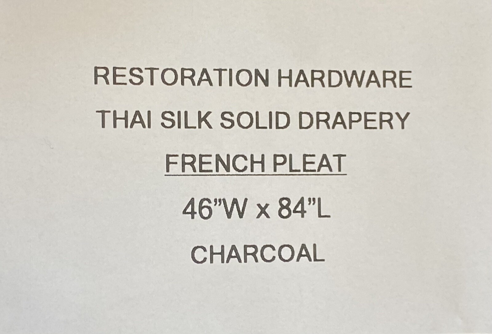 Restoration Hardware Thai Silk Solid Drape French Pleat 46 x 84 Charcoal $775
