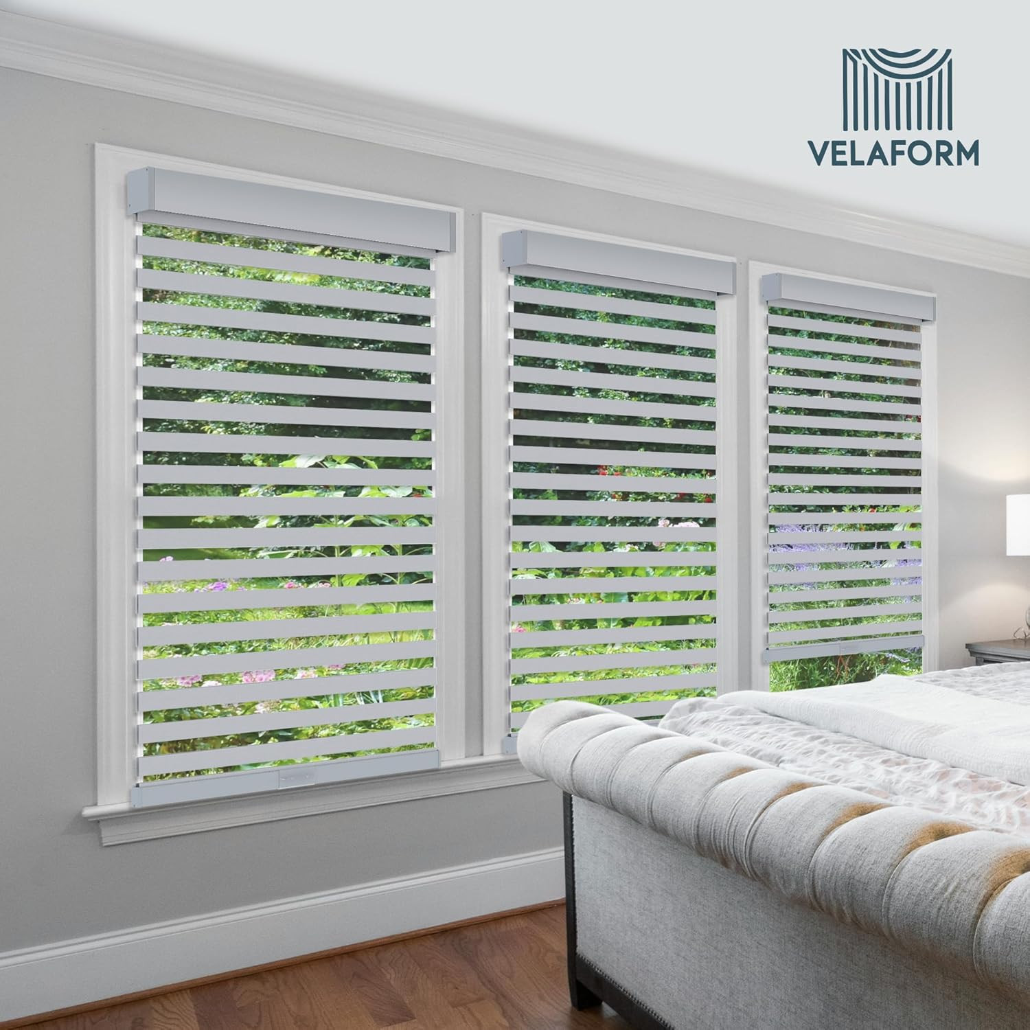 Cordless Zebra Blinds for Windows, Free-Stop, Light Filtering (45″ W X 72″ H, Gr