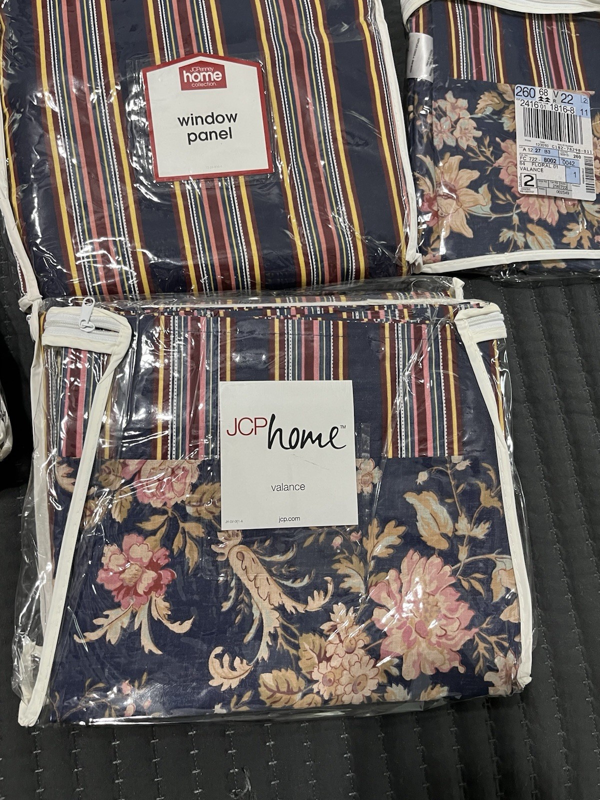 Window Panel /Valance Lot Of 2 Each Floral Stripe JCPenney/ Q Bed skirt (1111-g2