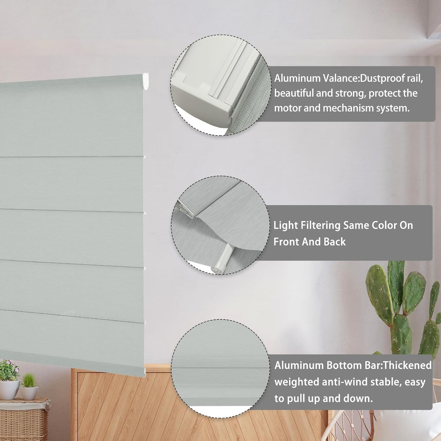 Changshade Light Filtering Roman Shades Room Darkening Window Blinds-Cordless