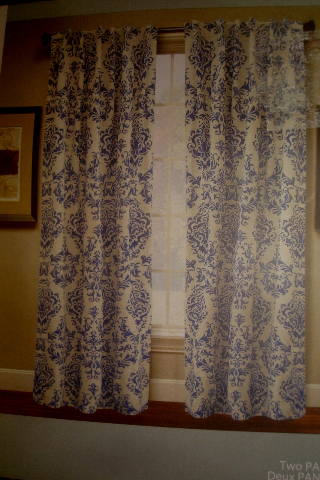 NWT 2 pc Laswell Window Panels Curtains Damask 100% Cotton Indigo Blue 84″ lg