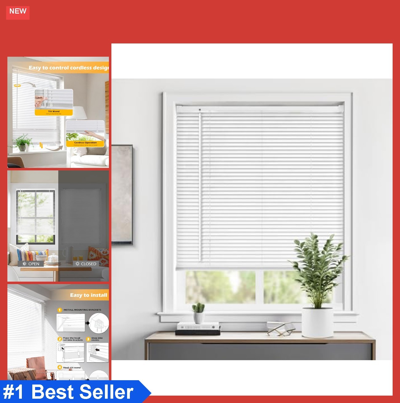 Cordless Vinyl Mini Blinds 23×72 White Light Filtering Inside Outside Mount