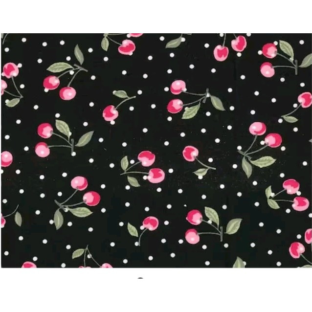 LINED WINDOW VALANCE CURTAIN 42 X 15 SWEET CHERRY POLKA DOTS ON BLACK