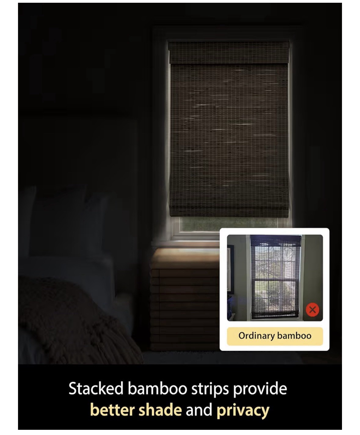BDP Cordless Roman Shade Light Filtering Bamboo Driftwood Privacy 22.5 x 48