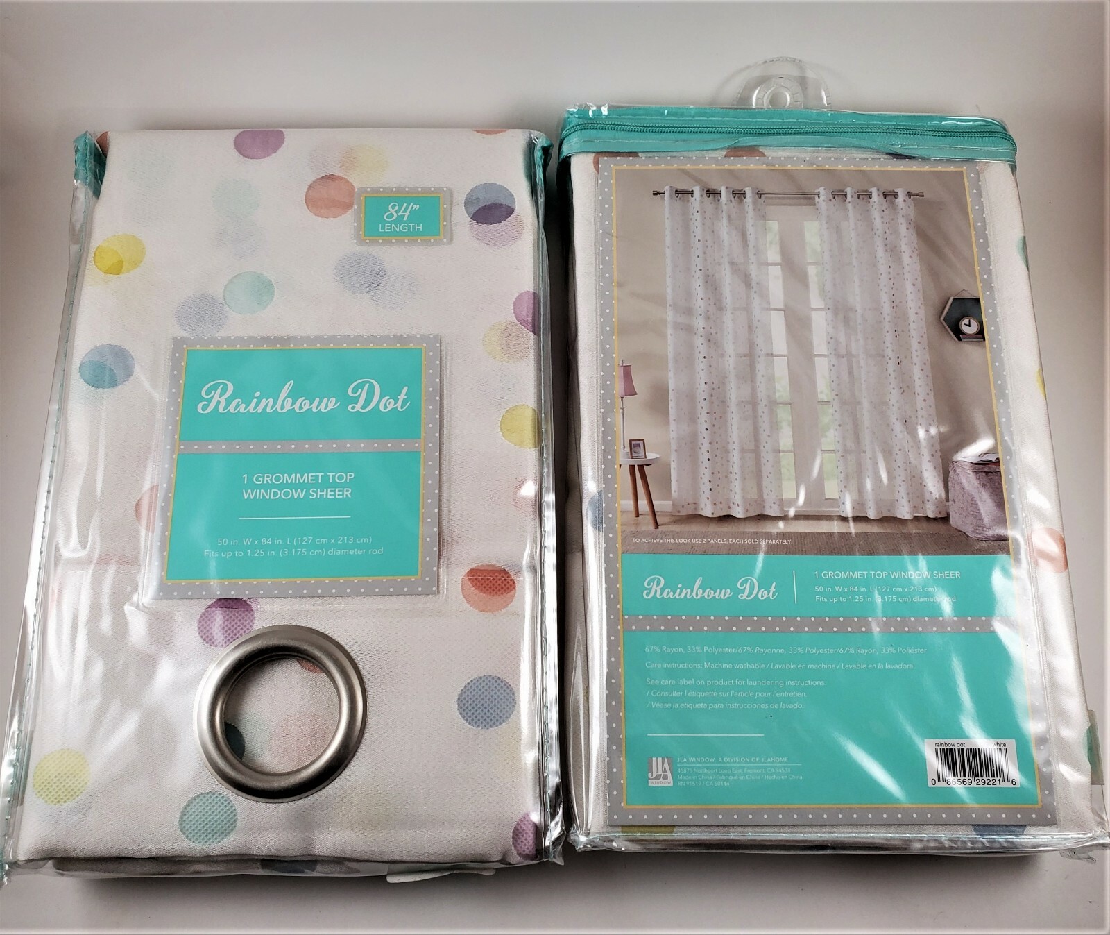 RAINBOW DOT Grommet Top Window Sheer 84 In Length Set of 2 White