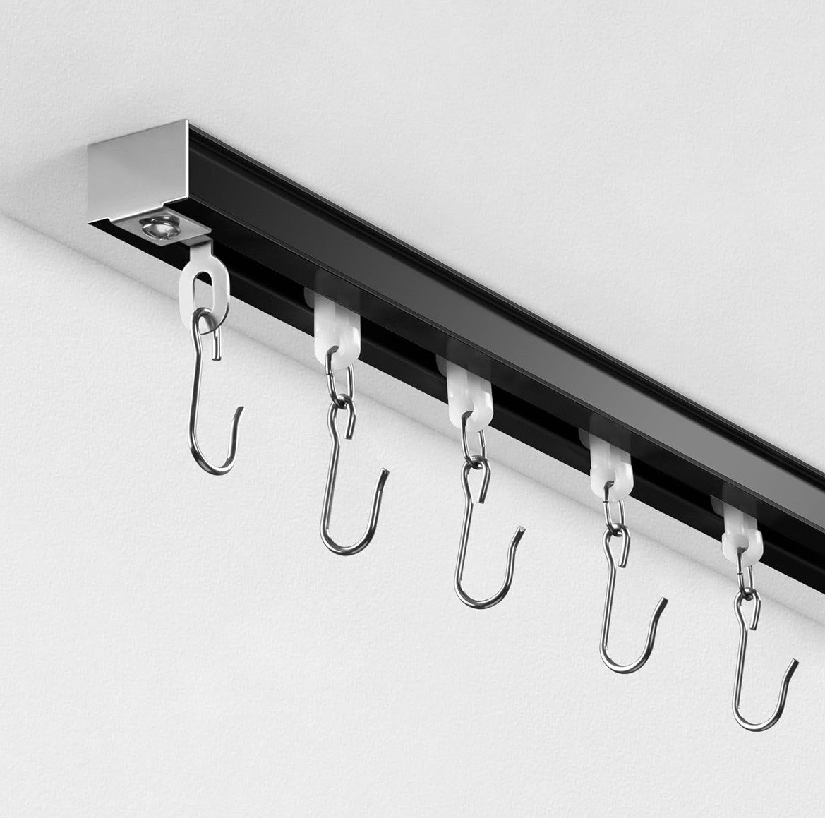 Ceiling Curtain Track 15-18FT Black Rail Set Room Divider Drapes Roller Hooks