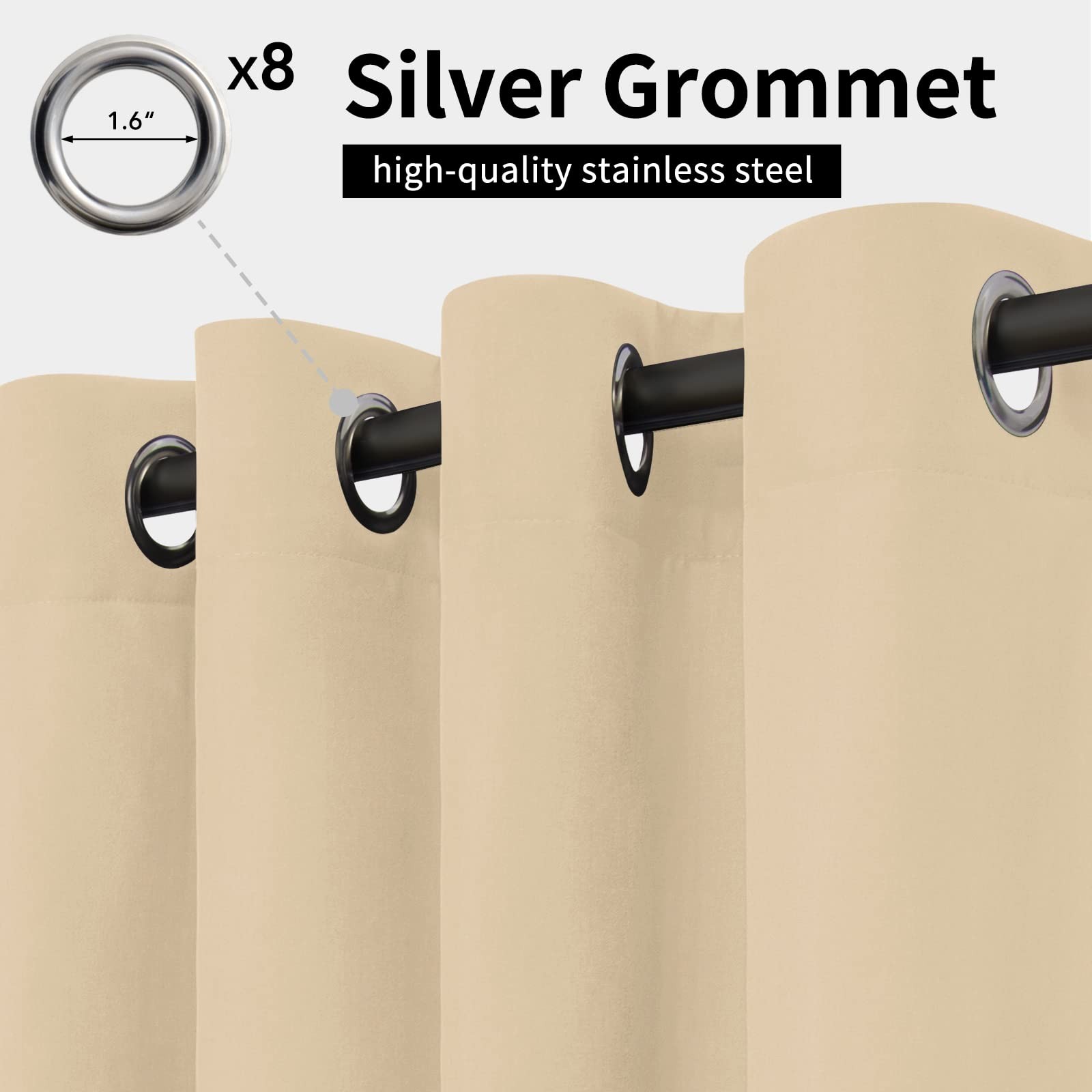 Outdoor Patio Curtains Waterproof Windproof Beige Panel